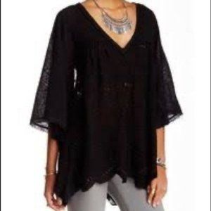 Free People Summer Lovin Top Black Linen Blend Oversized  Blouse small
